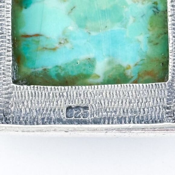 Vintage Sterling Silver Leather Cord Composite Turquoise Pendant Necklace 15.5" - Picture 4 of 7